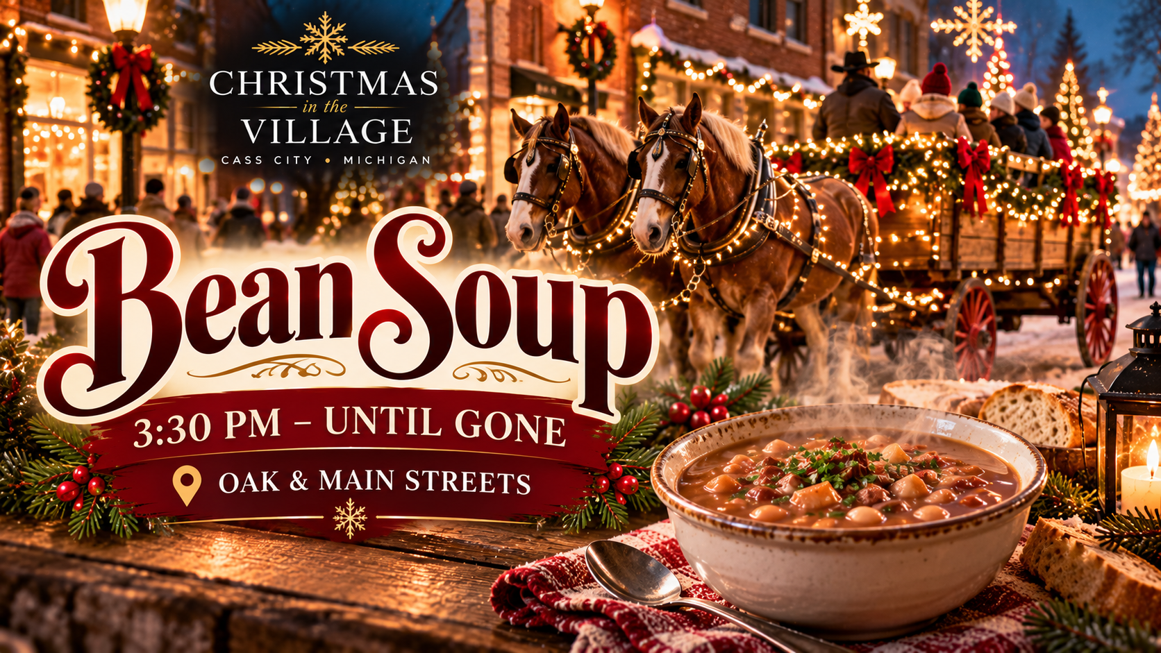 Bean soup at Oak and Main Streets during Christmas in the Village in Cass City Michigan